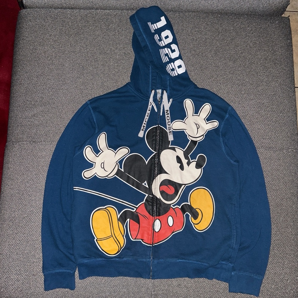Disney Mickey Mouse 1928 Big Graphic Blue Full Zip Hoodie